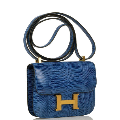 Hermes Micro Constance 14 Bleu Saphir Lizard Niloticus Gold Hardware