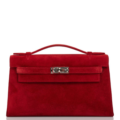 Hermes Kelly Pochette Rouge Vif Doblis Palladium Hardware