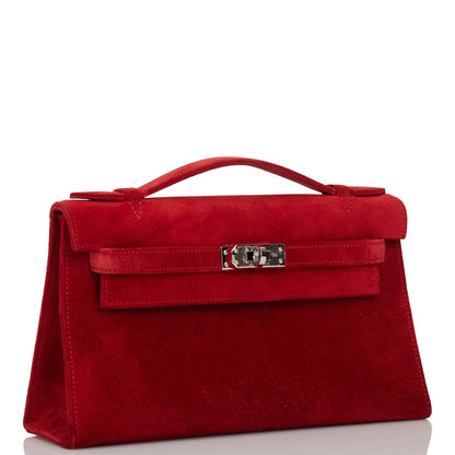 Hermes Kelly Pochette Rouge Vif Doblis Palladium Hardware