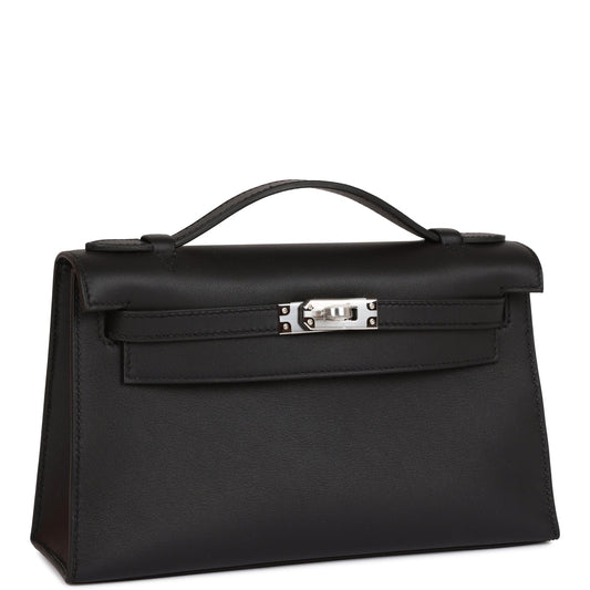 Hermes Kelly Pochette Black Swift Palladium Hardware