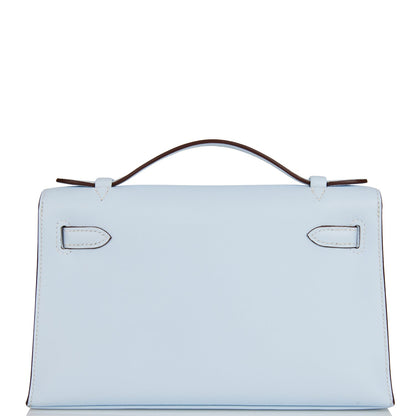 Hermes Kelly Pochette Bleu Brume Swift Palladium Hardware