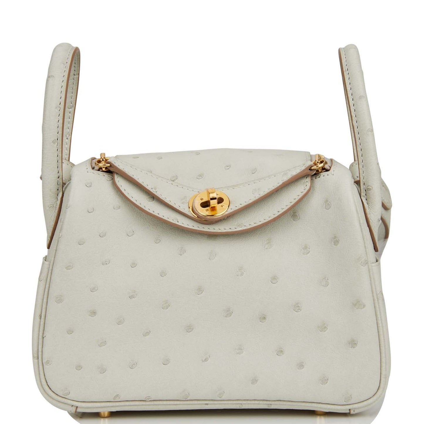 Hermes Mini Lindy Gris Perle Ostrich Gold Hardware