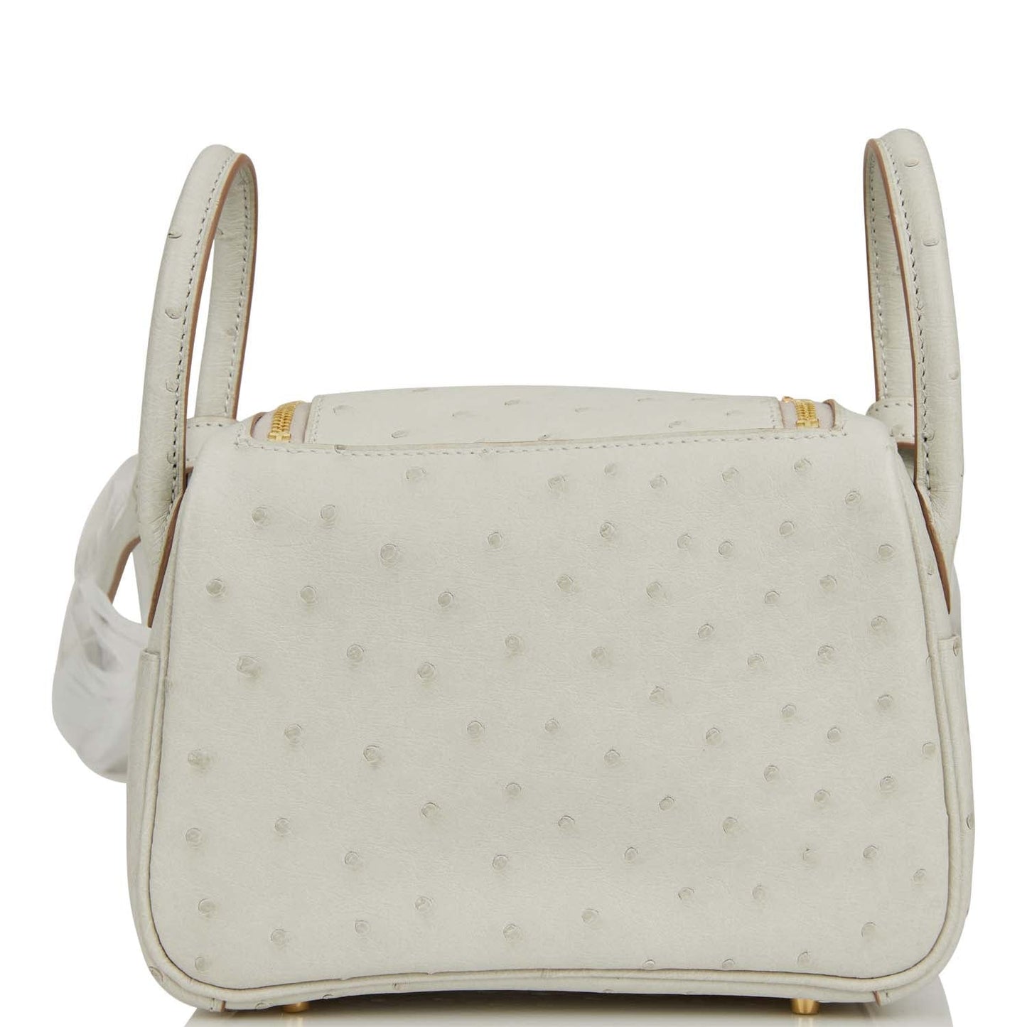 Hermes Mini Lindy Gris Perle Ostrich Gold Hardware