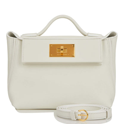 Hermes Mini 24/24 Bag White Evercolor and Swift Gold Hardware