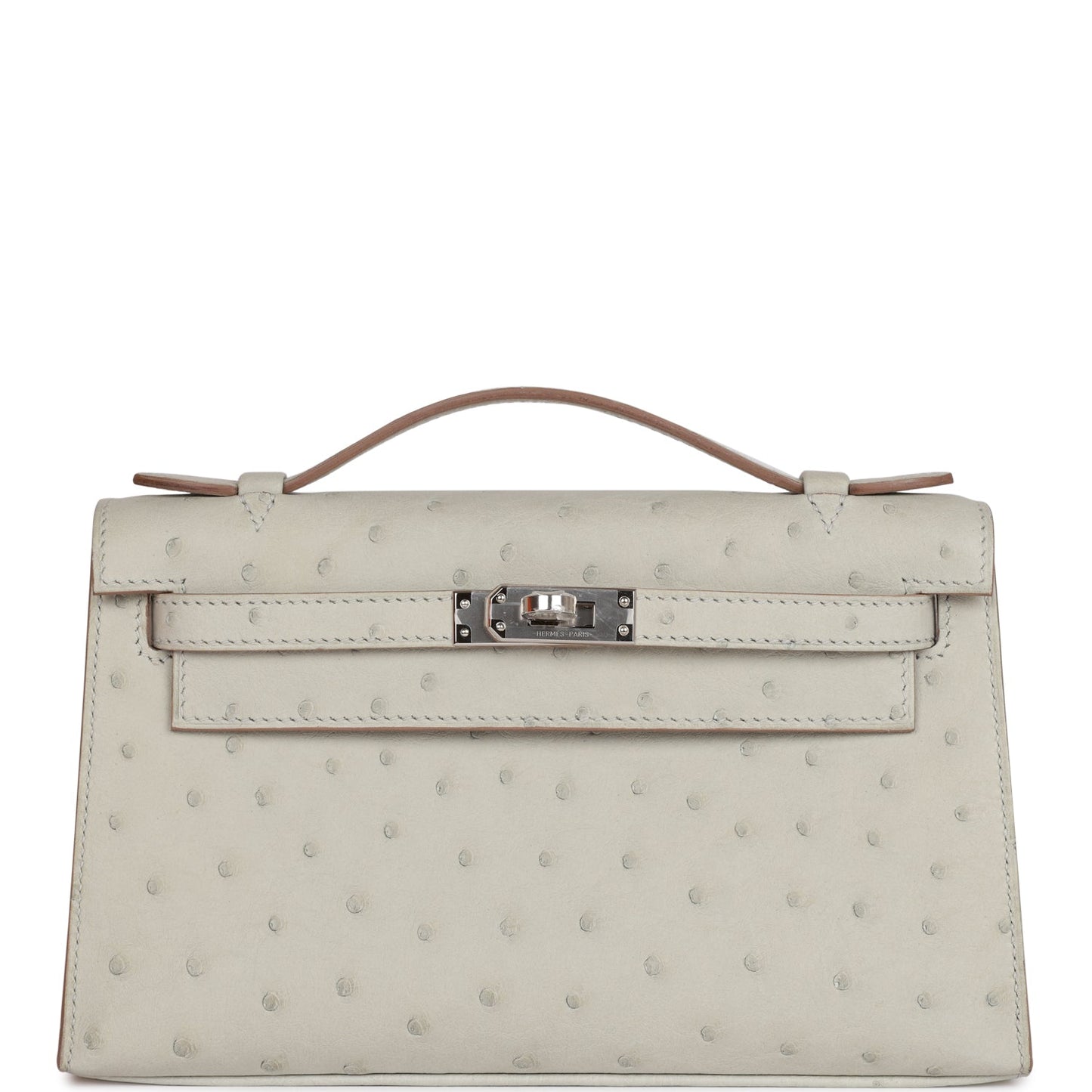 Hermes Kelly Pochette Gris Perle Ostrich Palladium Hardware