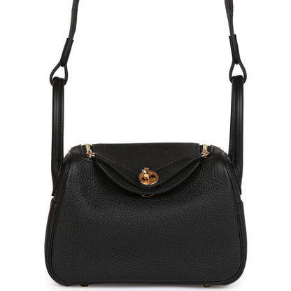 Hermes Mini Lindy Black Clemence Gold Hardware