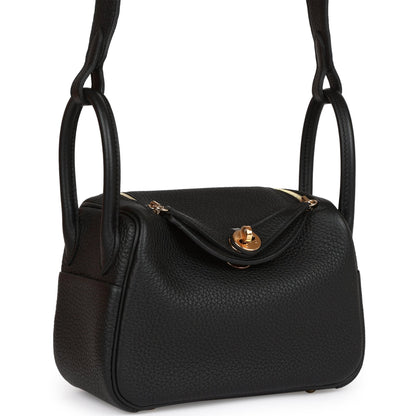 Hermes Mini Lindy Black Clemence Gold Hardware