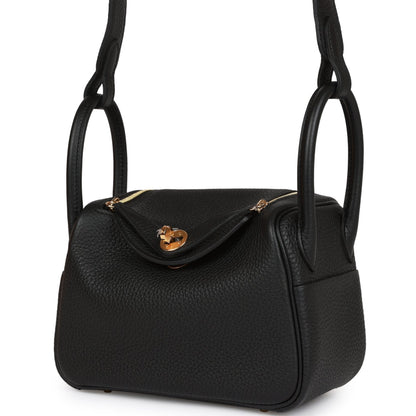 Hermes Mini Lindy Black Clemence Gold Hardware