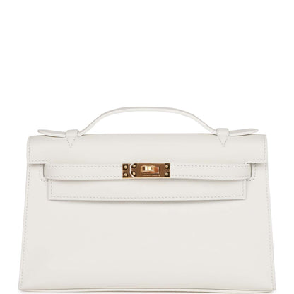 Hermes Kelly Pochette White Swift Gold Hardware