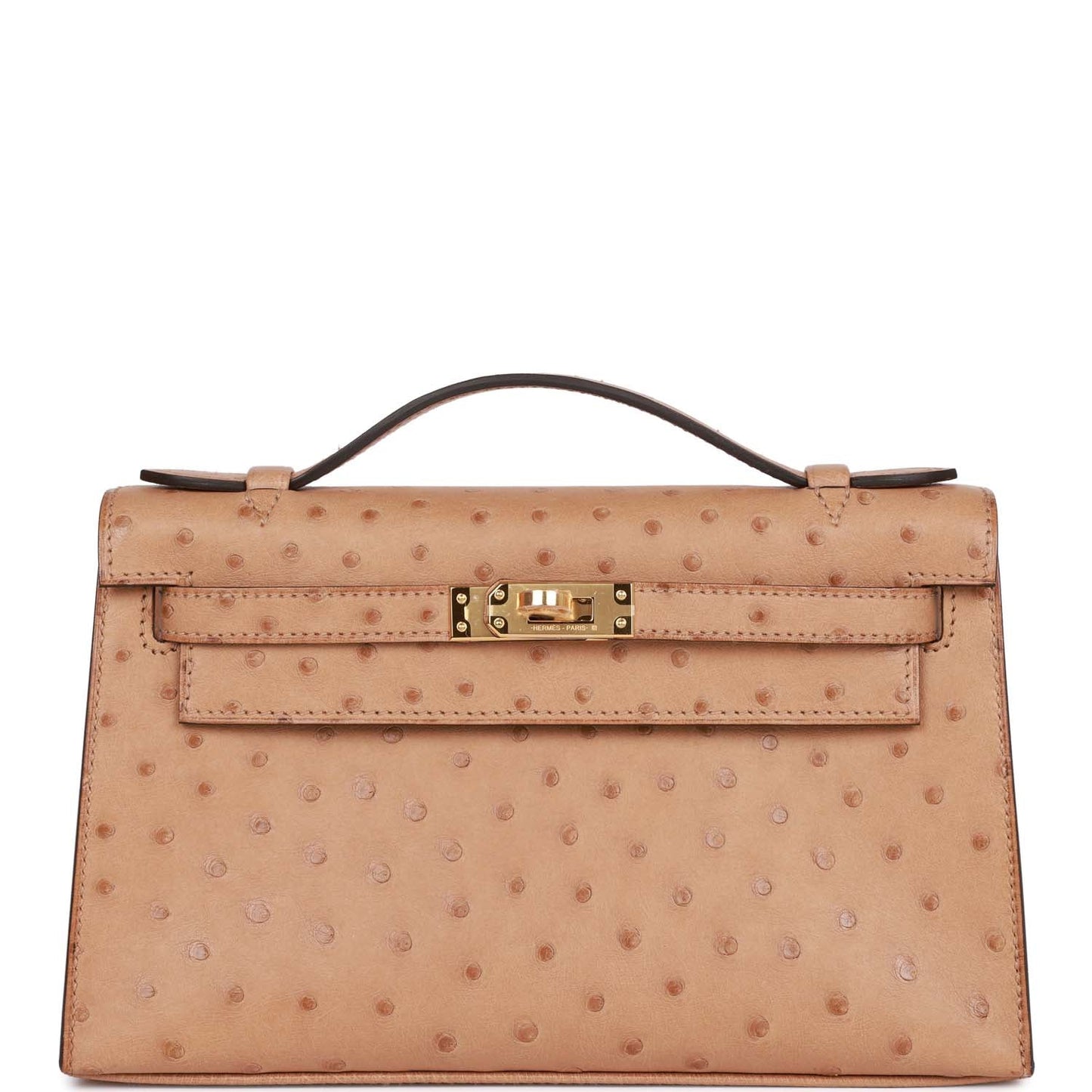 Hermes Kelly Pochette Chai Ostrich Gold Hardware