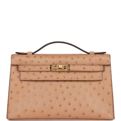 Hermes Kelly Pochette Chai Ostrich Gold Hardware