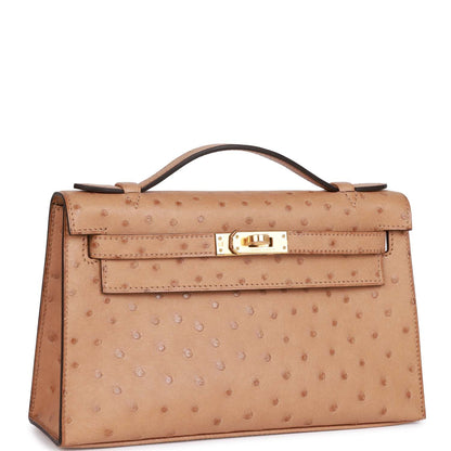 Hermes Kelly Pochette Chai Ostrich Gold Hardware