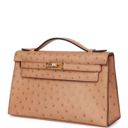 Hermes Kelly Pochette Chai Ostrich Gold Hardware