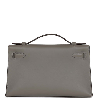 Hermes Kelly Pochette Gris Meyer Swift Palladium Hardware