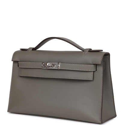 Hermes Kelly Pochette Gris Meyer Swift Palladium Hardware