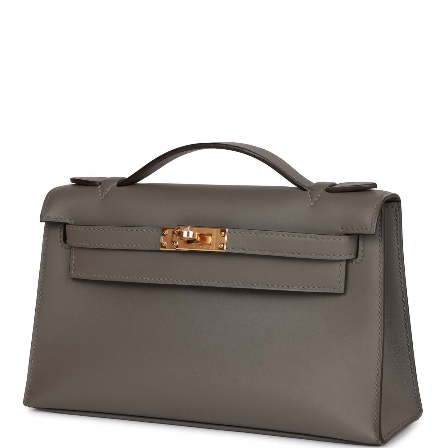 Hermes Kelly Pochette Gris Meyer Swift Gold Hardware