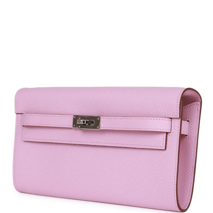 Hermes Kelly Wallet To Go Mauve Sylvestre Epsom Palladium Hardware