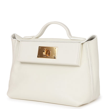 Hermes Mini 24/24 Bag White Evercolor and Swift Gold Hardware