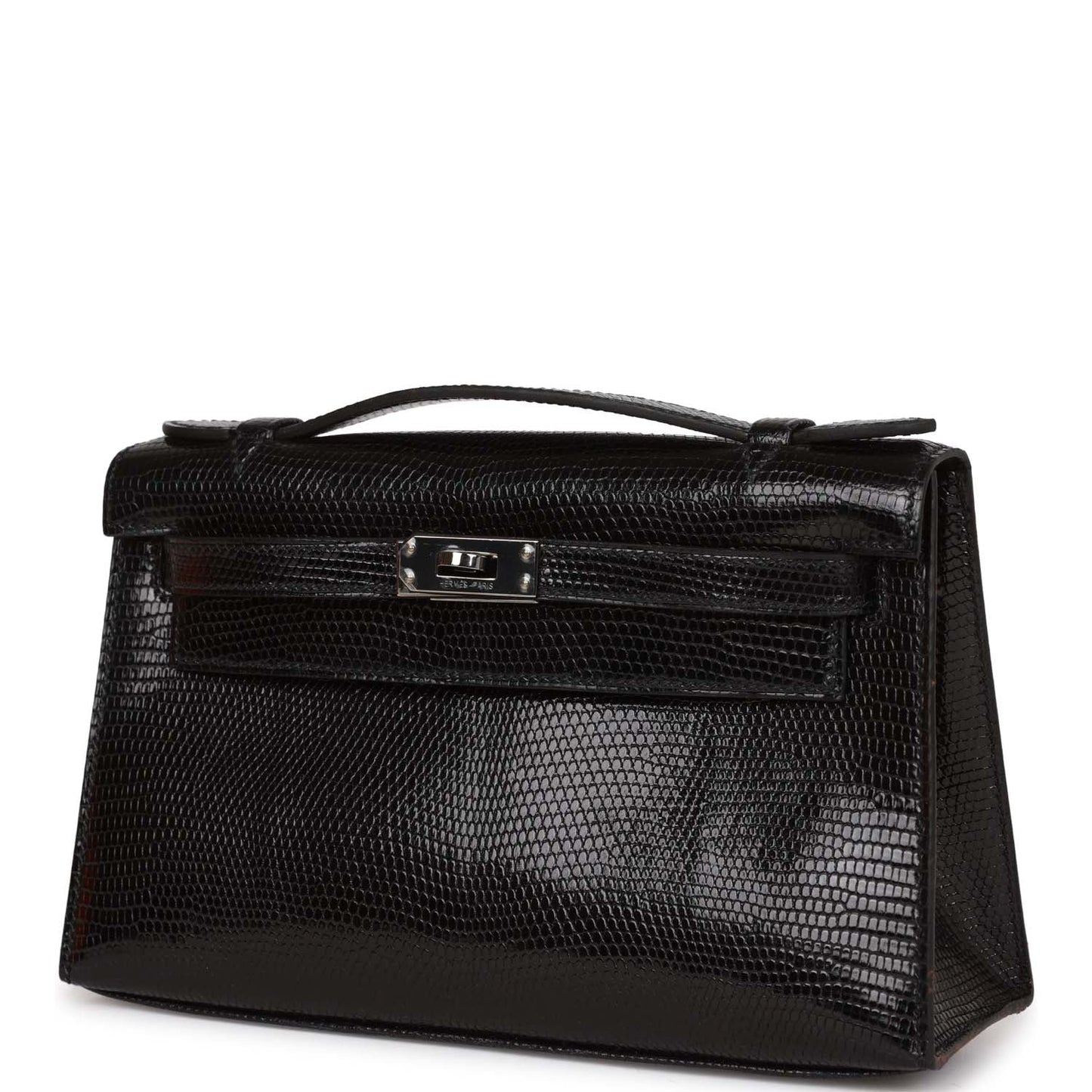 Hermes Kelly Pochette Black Lizard Ruthenium Hardware