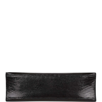 Hermes Kelly Pochette Black Lizard Ruthenium Hardware