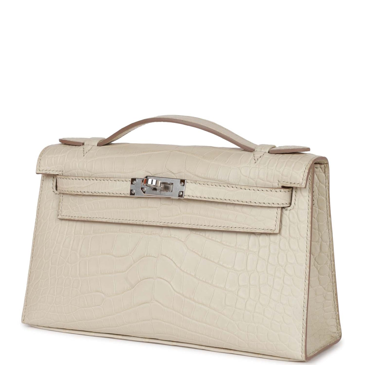 Hermes Kelly Pochette Beton Matte Alligator Palladium Hardware