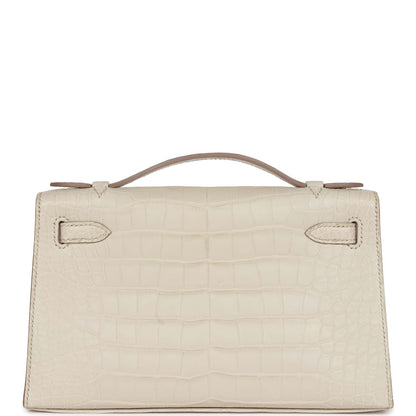 Hermes Kelly Pochette Beton Matte Alligator Palladium Hardware