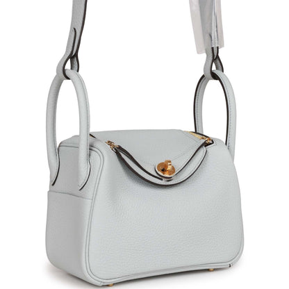 Hermes Mini Lindy Bleu Pale Clemence Gold Hardware