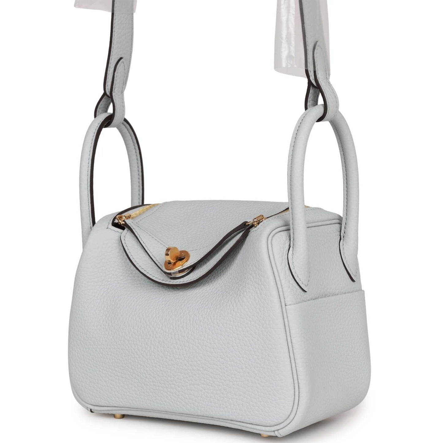 Hermes Mini Lindy Bleu Pale Clemence Gold Hardware