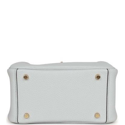 Hermes Mini Lindy Bleu Pale Clemence Gold Hardware