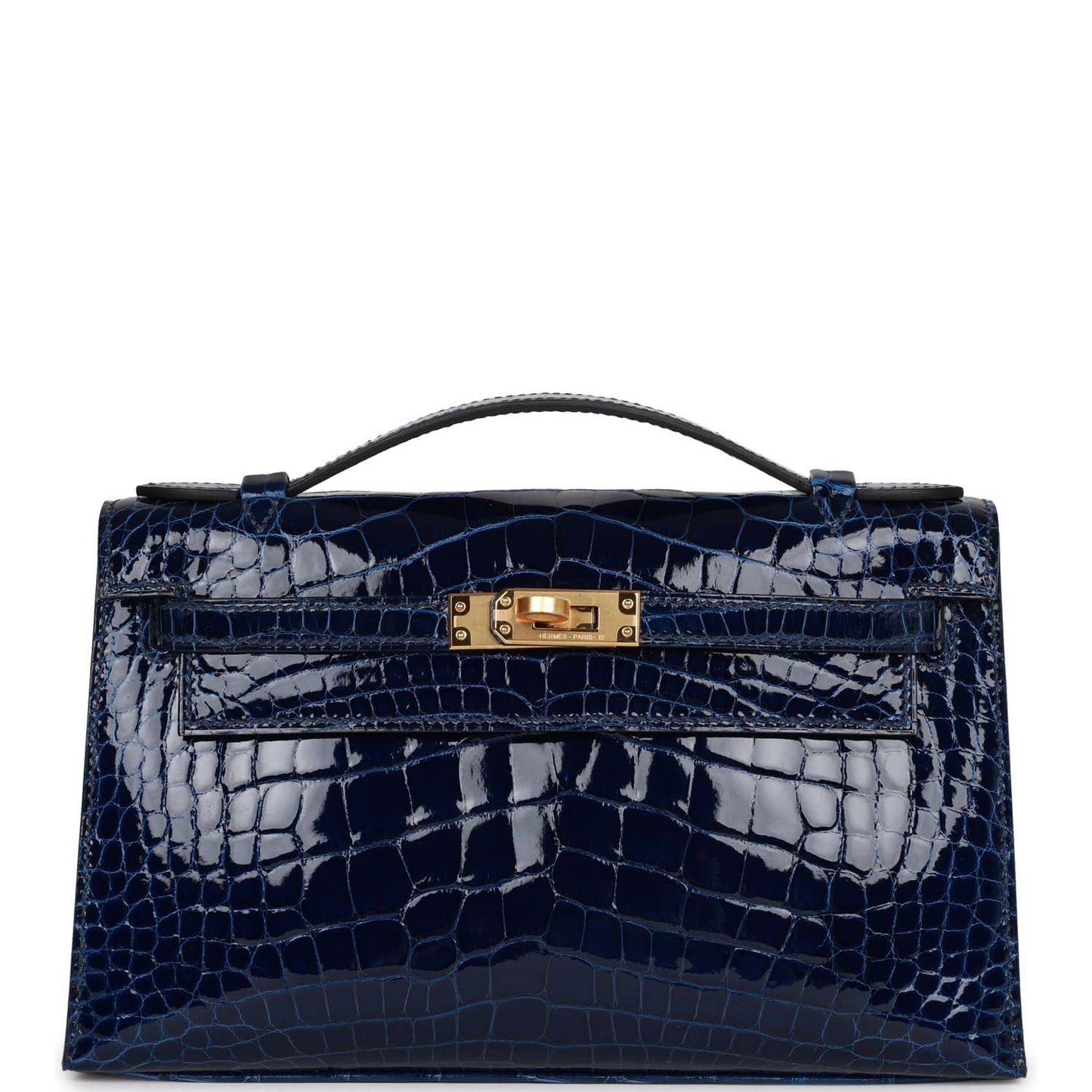 Hermes Kelly Pochette Bleu Saphir Shiny Alligator Gold Hardware