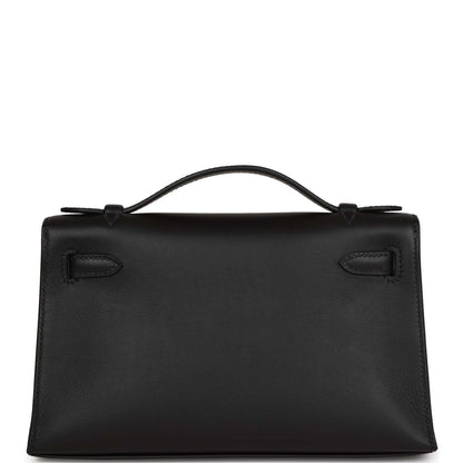 Hermes Kelly Pochette Black Swift Palladium Hardware