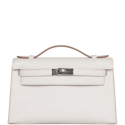 Hermes Kelly Pochette Gris Pale Swift Palladium Hardware