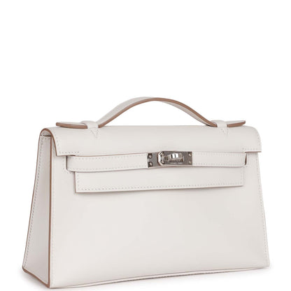 Hermes Kelly Pochette Gris Pale Swift Palladium Hardware