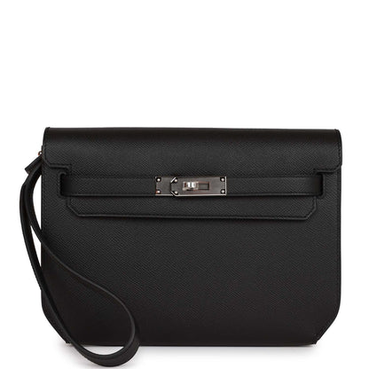 Hermes Kelly Depeches 25 Black Epsom Palladium Hardware