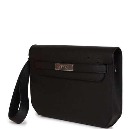 Hermes Kelly Depeches 25 Black Epsom Palladium Hardware