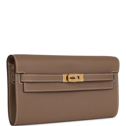 Hermes Kelly Wallet To Go Etoupe Epsom Gold Hardware