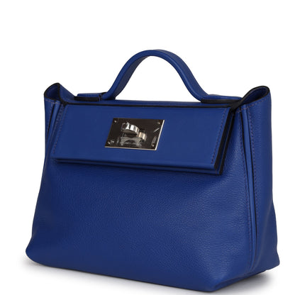 Hermes Mini 24/24 Bag Bleu Royal Evercolor and Swift Palladium Hardware