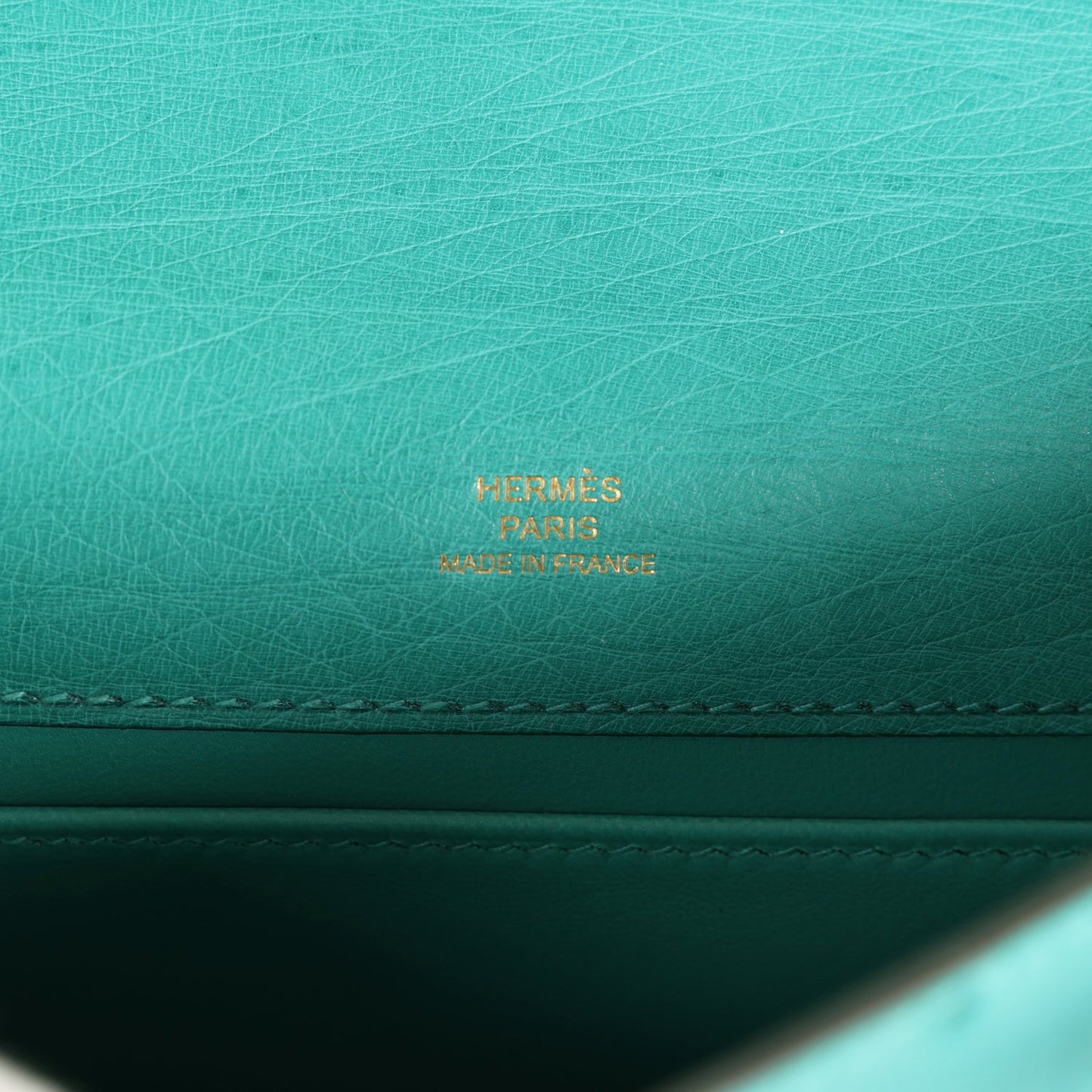 Hermes Kelly Pochette Vert Verone Ostrich Gold Hardware