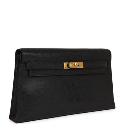 Hermes Kelly Elan Black Chevre Chamkila Gold Hardware