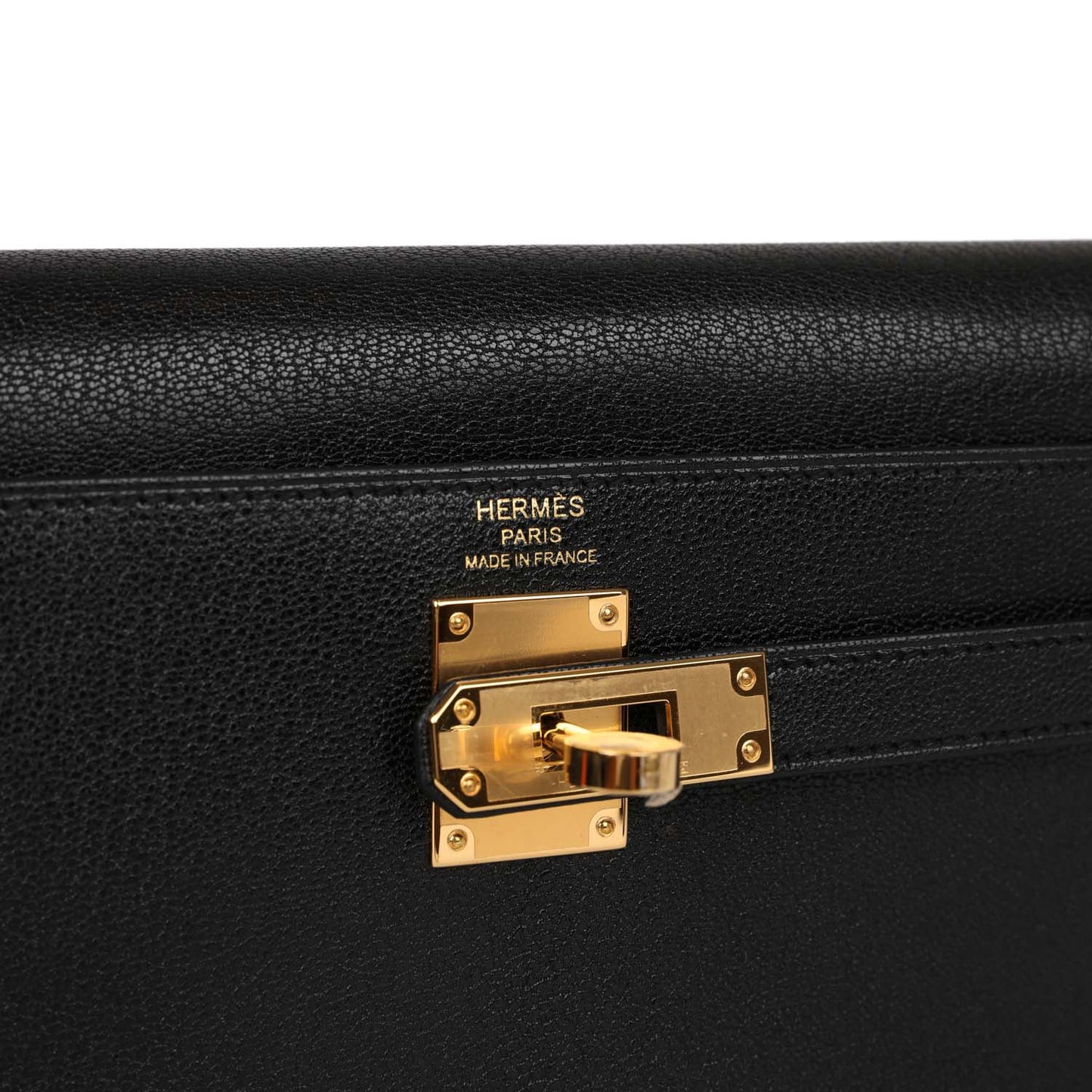 Hermes Kelly Elan Black Chevre Chamkila Gold Hardware