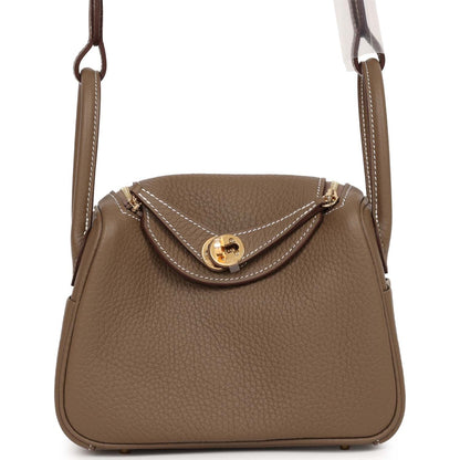 Hermes Mini Lindy Etoupe Clemence Gold Hardware