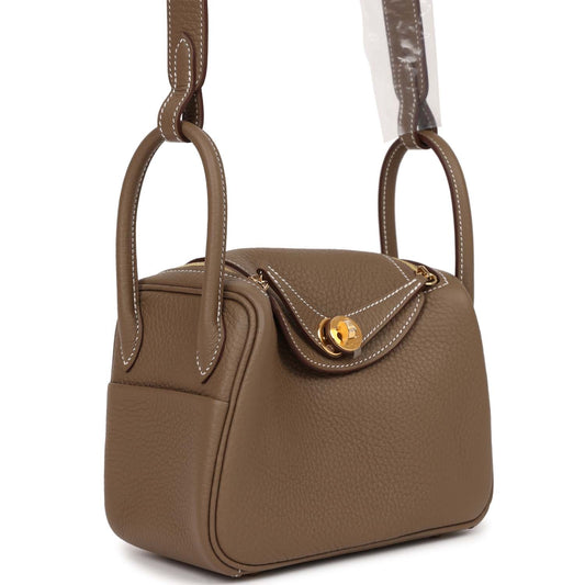 Hermes Mini Lindy Etoupe Clemence Gold Hardware