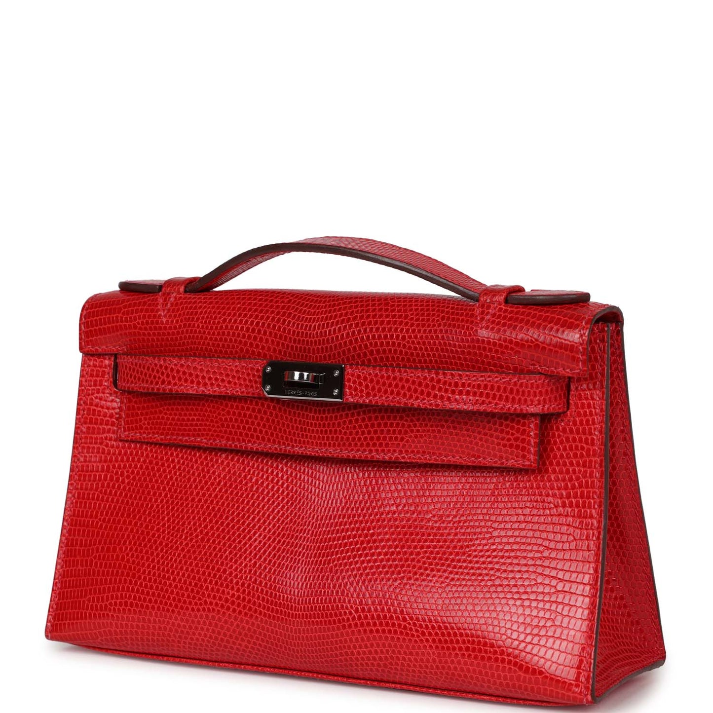 Hermes Kelly Pochette Rouge Vif Lizard Ruthenium Hardware