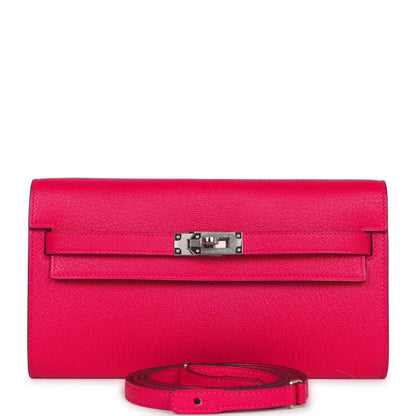 Hermes Kelly Wallet To Go Rose Mexico Chevre Palladium Hardware