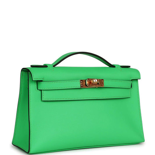 Hermes Kelly Pochette Vert Comics Swift Gold Hardware