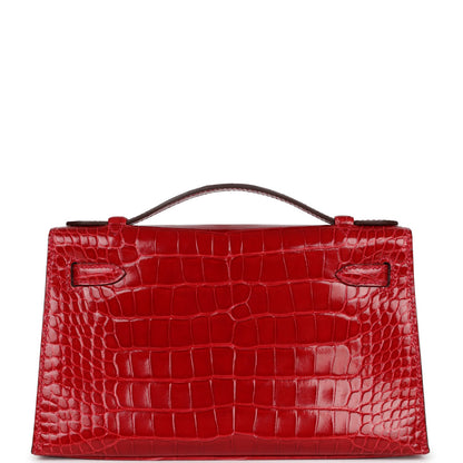 Hermes Kelly Pochette Braise Shiny Alligator Palladium Hardware