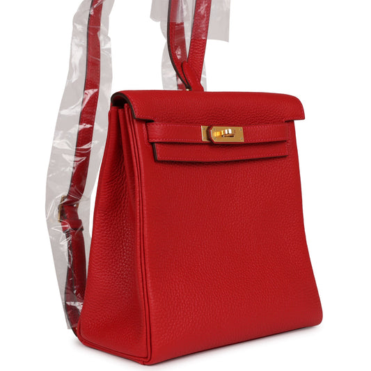 Hermes Kelly Ado II Backpack Rouge Casaque Clemence Gold Hardware