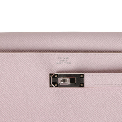 Hermes Kelly Wallet To Go Mauve Pale Epsom Palladium Hardware