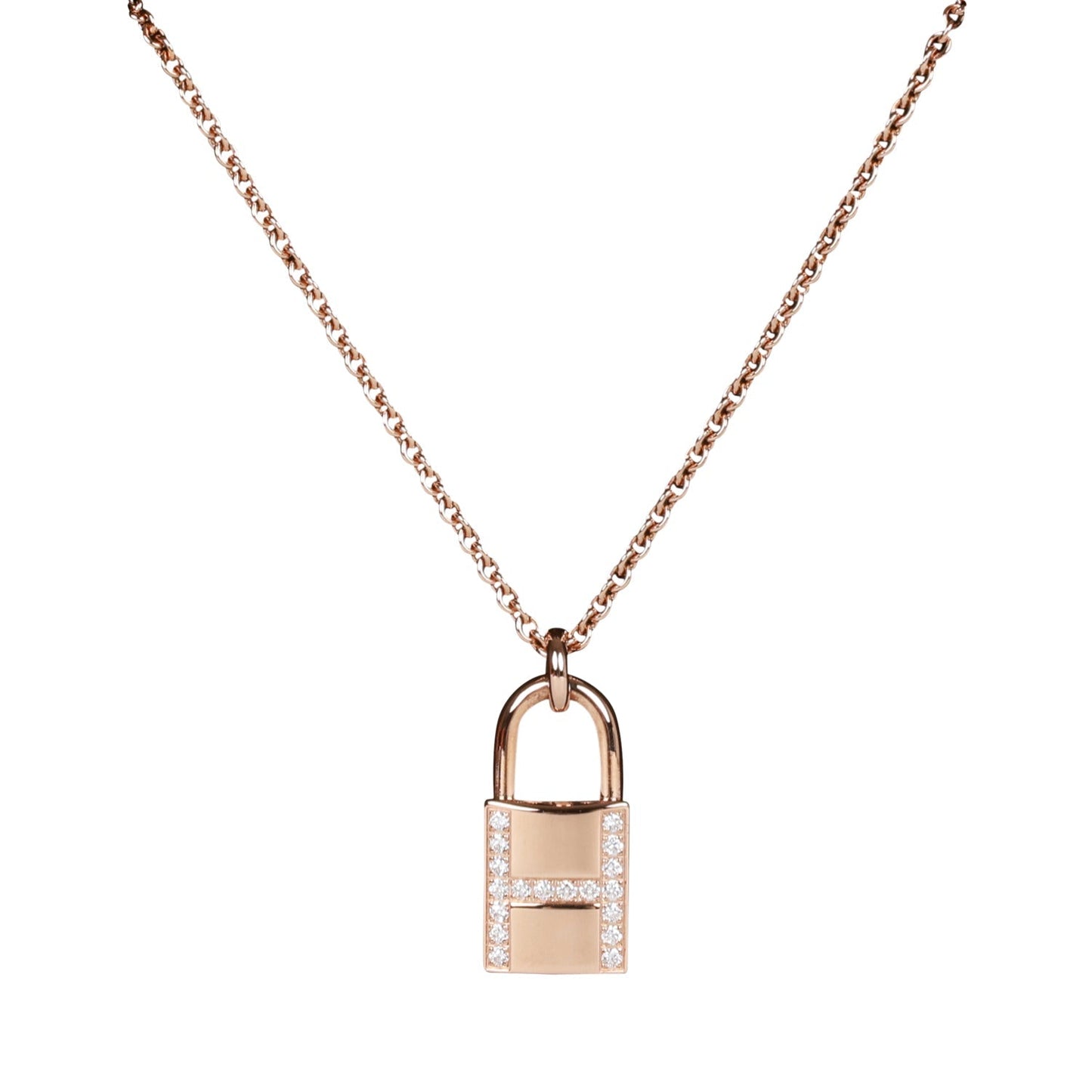 Hermes 18k Rose Gold Amulettes Cadenas Pendant Necklace