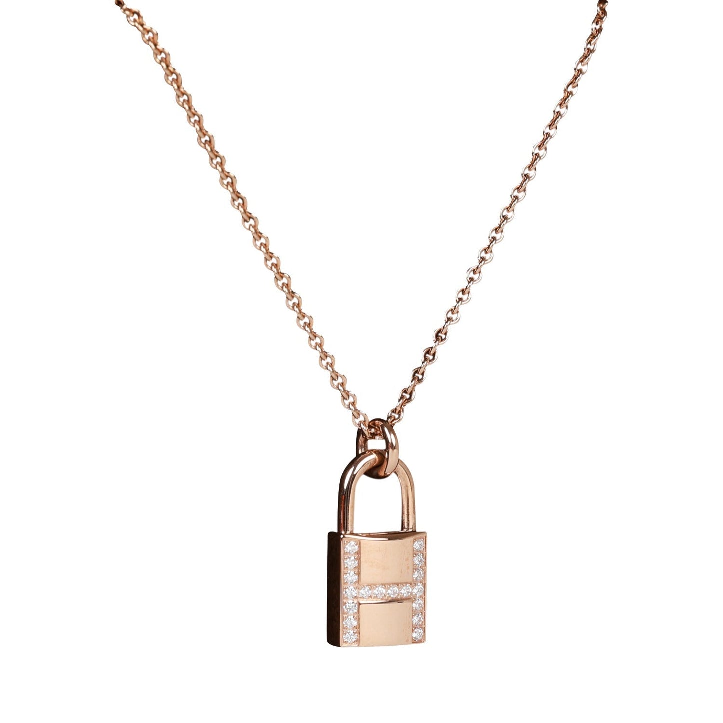 Hermes 18k Rose Gold Amulettes Cadenas Pendant Necklace